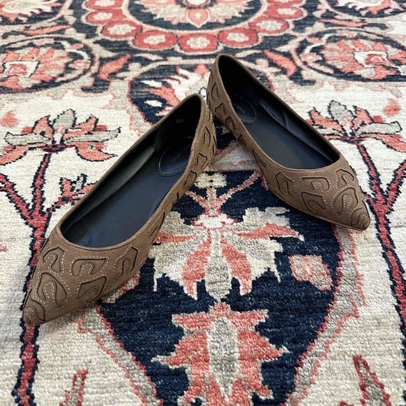 Rebecca Taylor Pointed Toe Embroidered Italian Leather Flats Size 8M - Picture 14 of 16